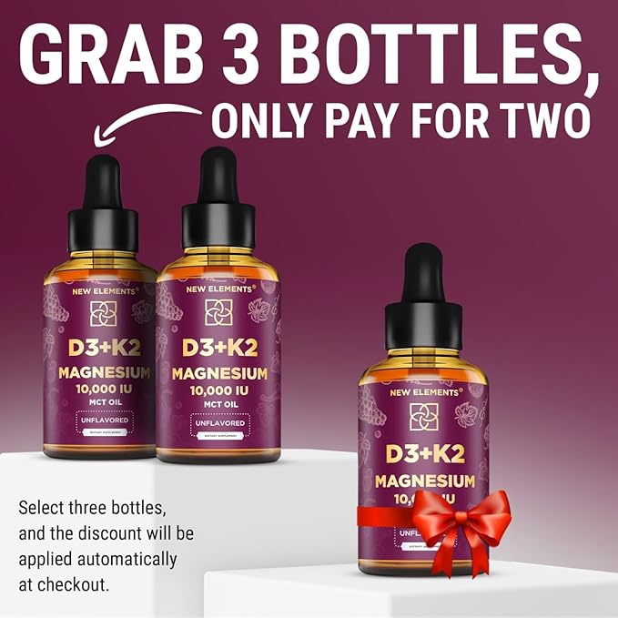 Liquid Vitamin D3 K2 10000IU with Magnesium Glycinate 5mg | VIT D3 K2 Drops for Adults | Mk7 Vitamin K2 100mcg | Vitamin D3 + K2 Supplement for Men & Women | Gluten Free | Non-GMO