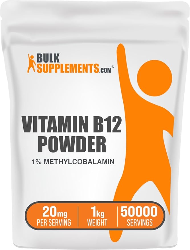 BulkSupplements.com Vitamin B12 Methylcobalamin Powder - 1% B12 Methylcobalamin, Essential B Vitamin - B12 Supplement, Gluten Free, 20mg per Serving, 1kg (2.2 lbs) (Pack of 1)