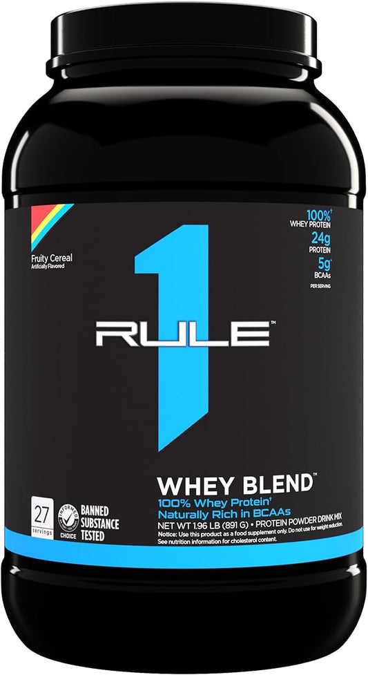 Rule One Proteins, R1 Whey Blend - 24g Fast-Acting Whey Protein Concentrates, Isolates, and Hydrolysates Per Serving, with Naturally Occurring EAAs and BCAAs (2 Pounds*, Fruity Cereal)