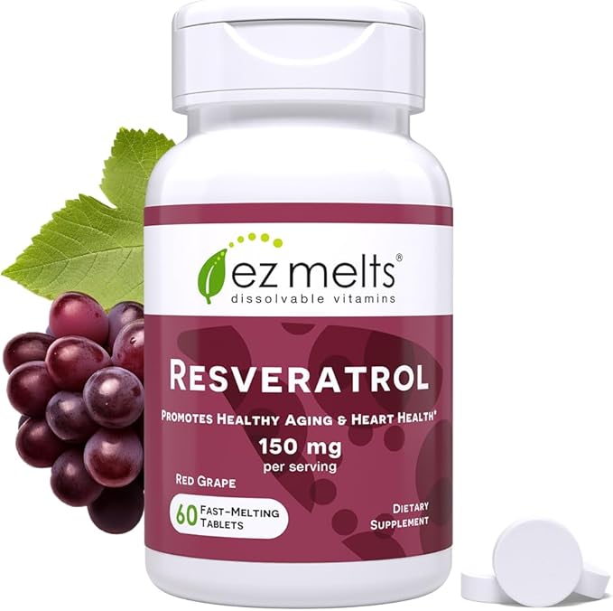 EZ Melts Dissolvable Resveratrol Supplement 150 mg, Sugar-Free, 1-Month Supply