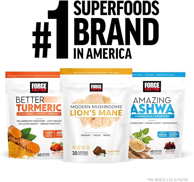 Force Factor Modern Mushrooms Capsules, Mushroom Supplement with Lions Mane, Turkey Tail, & Cordyceps to Support Energy, Focus, Immunity, & Digestion, 90 Vegetable Capsules