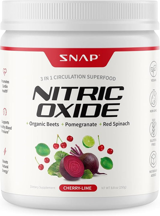 Snap Supplements USDA Organic Beet Root Powder, 3-in-1 Nitric Oxide Supplement, Support Healthy Blood Pressure and Blood Circulation, 250g (8.8 oz, Cherry Lime)