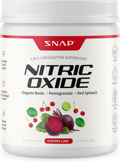 Snap Supplements USDA Organic Beet Root Powder, 3-in-1 Nitric Oxide Supplement, Support Healthy Blood Pressure and Blood Circulation, 250g (8.8 oz, Cherry Lime)