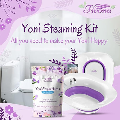 Fivona 2-in-1 Yoni Steaming Kit Over The Toilet Seat with V Steam Herbs Blue Moon Recipe for Detox, Cleansing, PH Balance and Odor Control