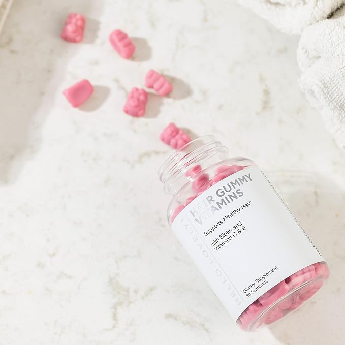 Hello Lovely! Hair Vitamins Gummy with Biotin 5000 mcg Vitamin E & C Support Hair Growth, Premium Vegetarian Non-GMO, for Stronger Beautiful Hair, Skin & Nails Supplement - 60 Bear Gummies