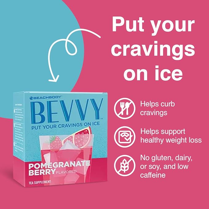 BODi Bevvy Pomegranate Berry Iced Tea Supplement with Fiber, Low-Caffeine Cravings Control, No Artificial Preservatives, Plant-Based, Gluten-Free, Dairy & Soy-Free - 40 Servings