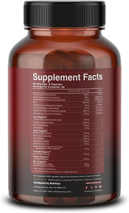 Nutriissa Cycle Support - Premium Kidney & Liver Detox - Organ Defense for Bodybuilders & Weightlifters - EPEB Certified for Purity & Potency - 400mg TUDCA & 1000mg NAC - Vegan, 240 Capsules