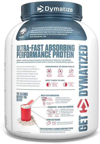 Dymatize ISO100 Hydrolyzed Protein Powder, 100% Whey Isolate Protein, 25g of Protein, 5.5g BCAAs, Gluten Free, Fast Absorbing, Easy Digesting, Cookies and Cream, 5 Pound