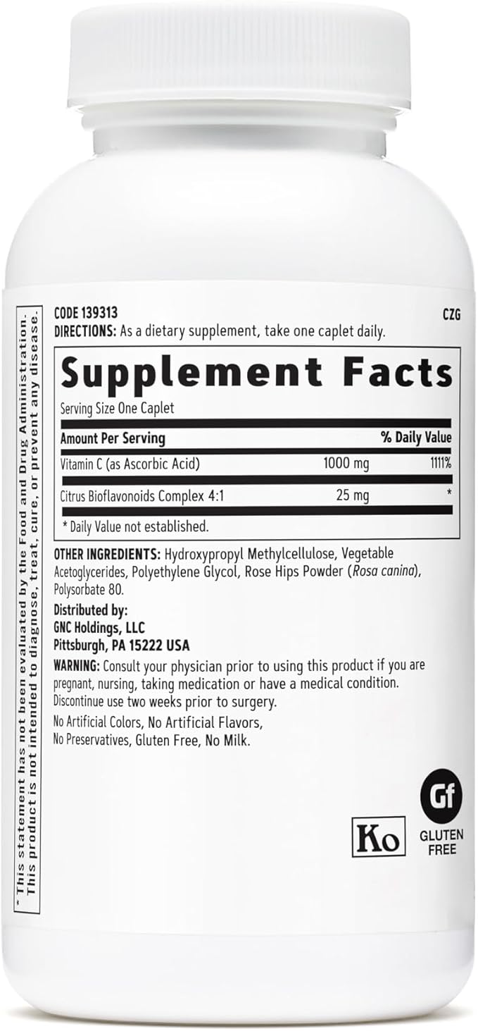 GNC Vitamin C 1000mg, 90 Caplets, Provides Immune Support