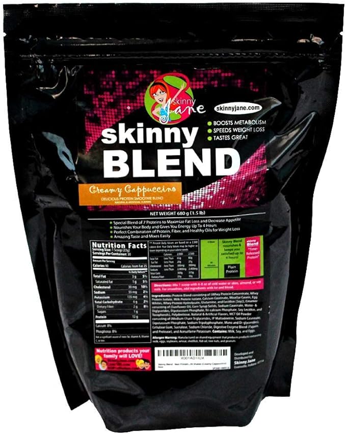 Skinny Blend - Best Tasting Protein Shake for Women - Slim Fast Weight Loss Shakes - Meal Replacement - Low Carb Breakfast - Diet Supplement - Appetite Suppressant - 30 Shakes (Creamy Cappuccino)
