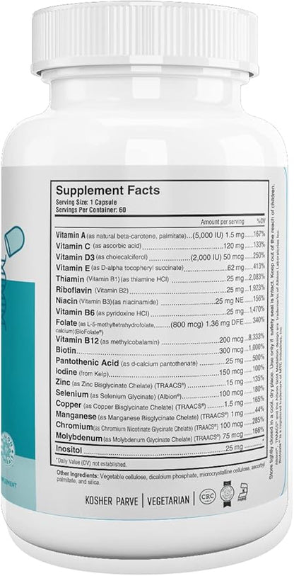 Nutri Supreme Multivitamin for Men and Women with Over 20 Vitamins and Minerals, Daily Nutritional Supplement for Immune Support, Kosher, Vegetarian, 60 Day Supply