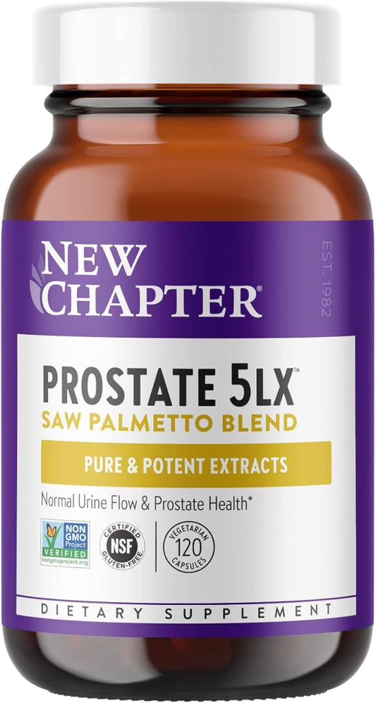 New Chapter Prostate Supplement - Prostate 5LX™ with Clinical Strength Saw Palmetto + Fermented Selenium for Prostate Health - 120 ct Vegetarian Capsule