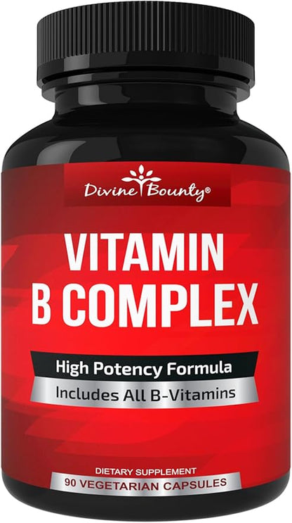 Divine Bounty Super B Complex Vitamins - All B Vitamins Including B12, B1, B2, B3, B5, B6, B7, B9, Folic Acid - Vitamin B Supplement - Support Healthy Energy Metabolism - 90 Vegetarian Capsules