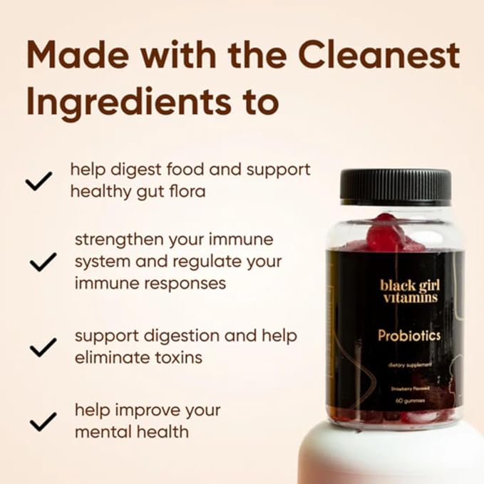 Black Girl Vitamins - Probiotic Gummies for Digestive Health and Immune Support, Gluten-Free Vitamins, (Raspberry-Watermelon), 60ct