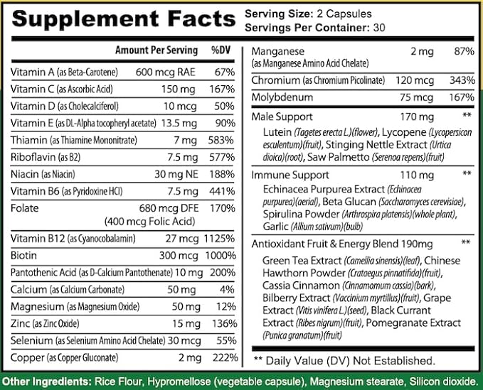 Lyvv Men's Multivitamin, Comprehensive Blend of Essential Vitamins and Minerals, 60 Capsules
