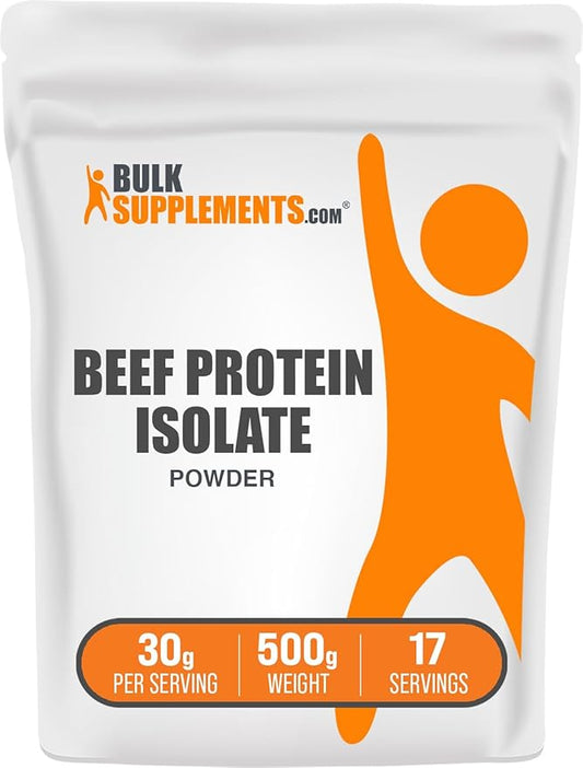 BulkSupplements.com Beef Protein Isolate Powder - Lactose Free Protein Powder, Beef Protein Powder - Unflavored & Gluten Free, 30g per Serving, 500g (1.1 lbs) (Pack of 1)