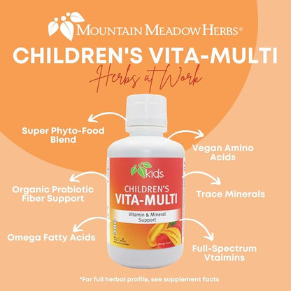 Mountain Meadow Herbs Children's Vita-Multi: Blended Vitamin & Mineral Supplement - Fast Absorbing Liquid Kids Vitamins with Fruits, Greens, and Eye-Protecting Lutein (16 oz.)