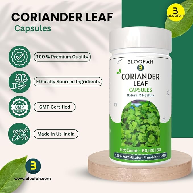 Coriander Leaf Extract 10:1 Capsules 5000mg - 60 Count | 100% Pure Coriander (Coriandrum sativum) Leaf Powder Supplement | Rich Source of Vitamin A & C | Natural, Non-GMO, Gluten Free