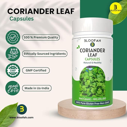 Coriander Leaf Extract 10:1 Capsules 5000mg - 60 Count | 100% Pure Coriander (Coriandrum sativum) Leaf Powder Supplement | Rich Source of Vitamin A & C | Natural, Non-GMO, Gluten Free