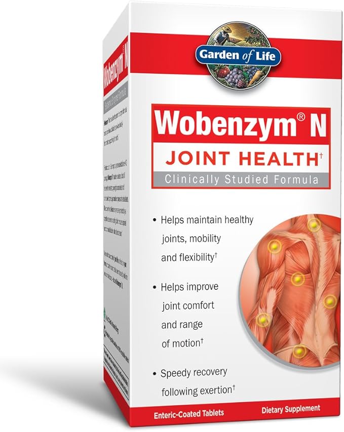 Garden of Life Joint Supplement for Men and Women - Wobenzym N Systemic Enzymes, Clinically Studied Formula for Healthy Joints, Mobility, Flexibility, Post-Exercise Recovery, Gluten Free, 400 Tablets