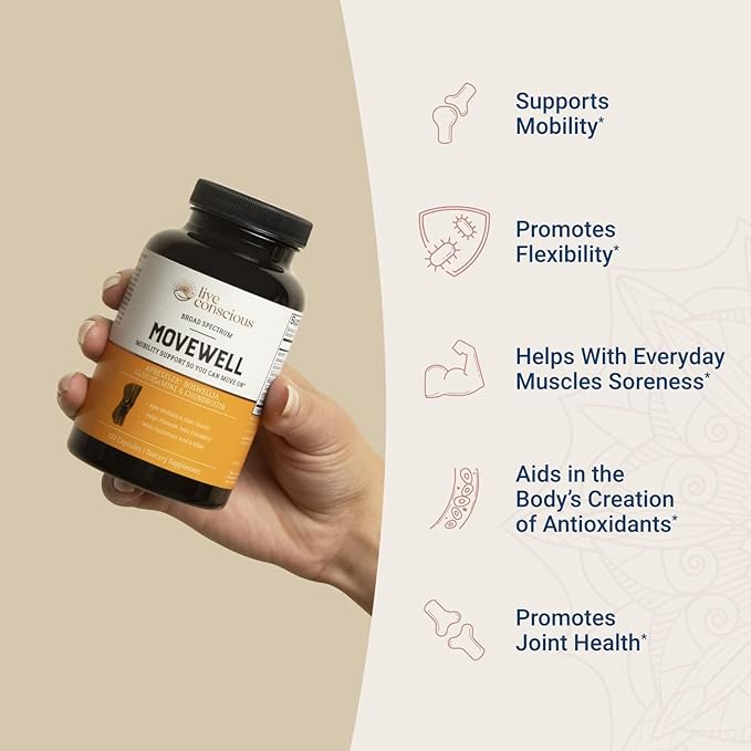 Live Conscious Glucosamine Chondroitin with MSM, Hyaluronic Acid, and More - MoveWell Joint Health Supplement