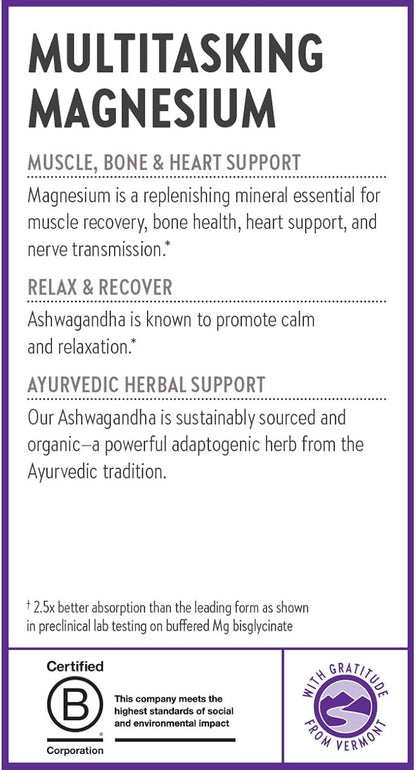 New Chapter Magnesium + Ashwagandha Supplement, 325 mg with Magnesium Glycinate, 2.5x Absorption, Muscle Recovery, Heart & Bone Health, Calm & Relaxation, Gluten Free, Non-GMO - 90 ct (3 Month Supply)