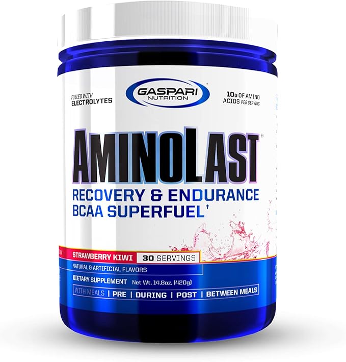 Gaspari Nutrition Aminolast, Recovery and Endurance BCAA Superfuel, 2:1:1 Amino Acid Ratio, Fueled with Electrolytes (30 Servings, Kiwi Strawberry)