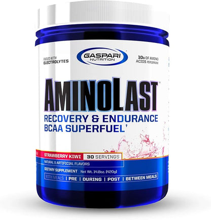 Gaspari Nutrition Aminolast, Recovery and Endurance BCAA Superfuel, 2:1:1 Amino Acid Ratio, Fueled with Electrolytes (30 Servings, Kiwi Strawberry)