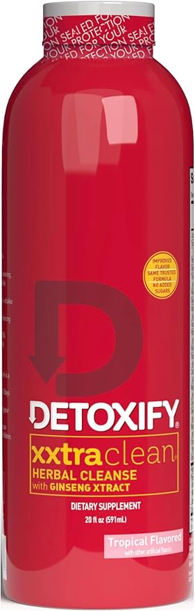 Detoxify – Xxtra Clean Herbal – Tropical Fruit Flavor - 20 oz – Professionally Formulated Extra Strength Herbal Detox Drink – Enhanced with Ginseng Extract & Milk Thistle Extract - Plus Sticker