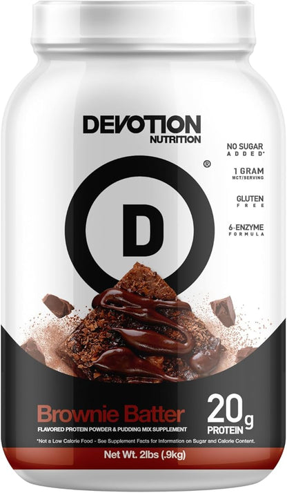 Devotion Nutrition Protein Powder Blend | Gluten Free, Keto Friendly, No Added Sugars | 1g MCT | 20g Whey & Micellar Protein | 2lb Tub (Brownie Batter)