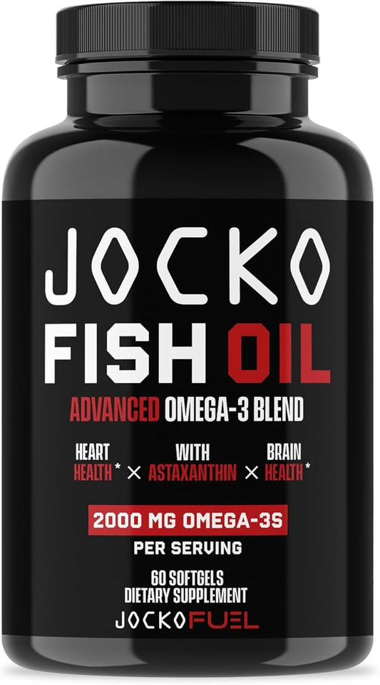 Jocko Fuel Omega 3 Fish Oil Supplement - Burpless Fish Oil 2000mg Omega 3 Fatty Acid Supplement Powerful Antioxidant with Astaxanthin - Supports Brain, Heart, & Mood (60 Capsules) (30 Day Supply)