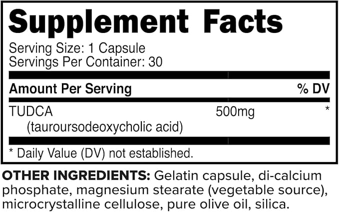 Primaforce TUDCA (Tauroursodeoxycholic Acid) 30 Servings, 500mg Tudca Per Serving | Premium Quality Bile Salts - Gluten Free, Non-GMO Supplement