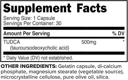 Primaforce TUDCA (Tauroursodeoxycholic Acid) 30 Servings, 500mg Tudca Per Serving | Premium Quality Bile Salts - Gluten Free, Non-GMO Supplement