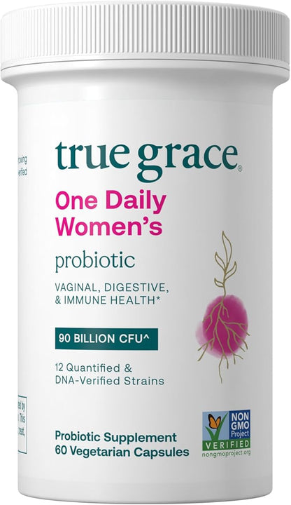 True Grace One Daily Women’s Probiotic - 60 Vegetarian Capsules - Digestive, Vaginal & Immune Health - Organic, Gluten Free, Dairy Free, Soy Free - 60 Servings