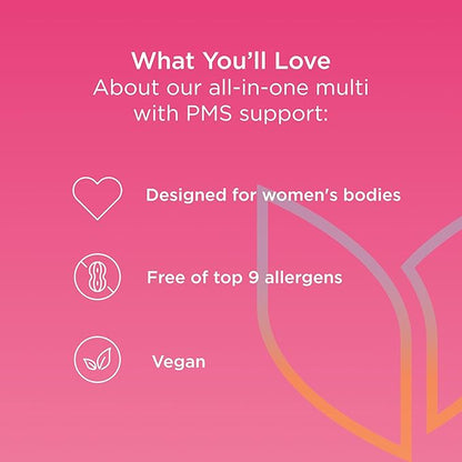 Hyland's Total Loving Care Multivitamin for Women + PMS Rescue - 60 Vegan Capsules - with L-Theanine for Focus & Stress Relief Support with Chasteberry & Dong Quai for Menstrual Support