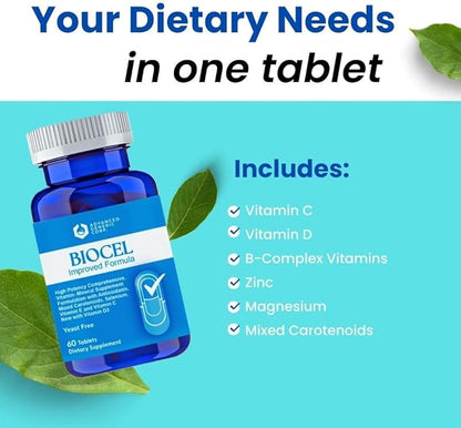 Biocel High Potency Multivitamin & Mineral Supplement – Comprehensive Daily Vitamin Formula with Antioxidants, Vitamin E, C, and D3 – Yeast-Free, 60 Tablets