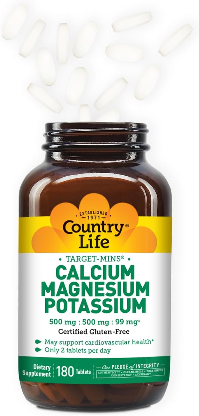 Country Life Target-Mins - Cardiovascular Health Support with Magnesium, Potassium & Calcium, Free-Form Amino Acids, Zinc-Free Electrolyte Supplement