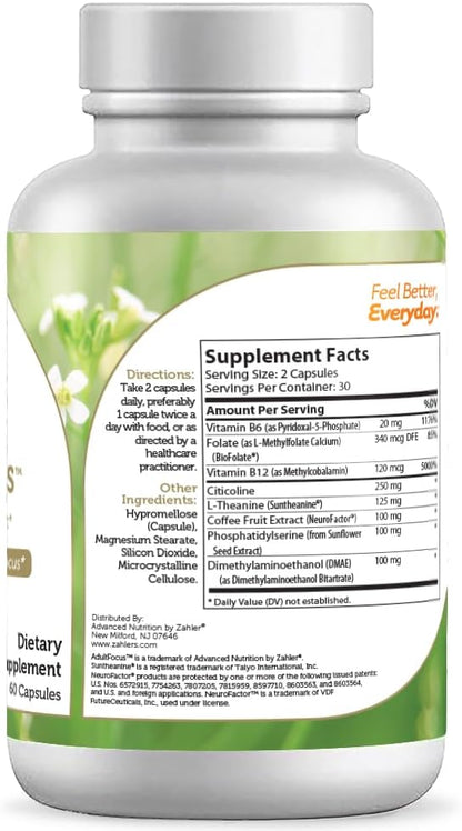 Zahler AdultFocus, Advanced Formula to Support Focus and Concentration, Certified Kosher, 60 Capsules