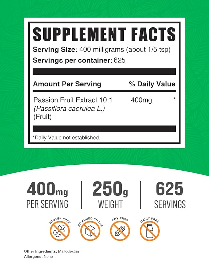 BulkSupplements.com Passion Fruit Extract Powder - Passion Fruit Supplement, Passion Fruit Powder - Gluten Free & No Added Sugar, 400mg per Serving, 250g (8.8 oz) (Pack of 1)