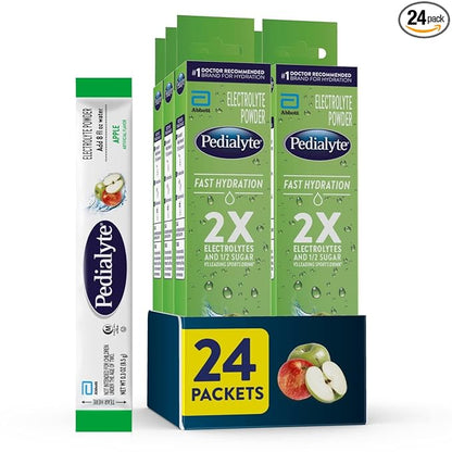 Pedialyte Fast Hydration Electrolyte Powder Packets, Apple, Hydration Drink, 24 Single-Serving Powder Packets