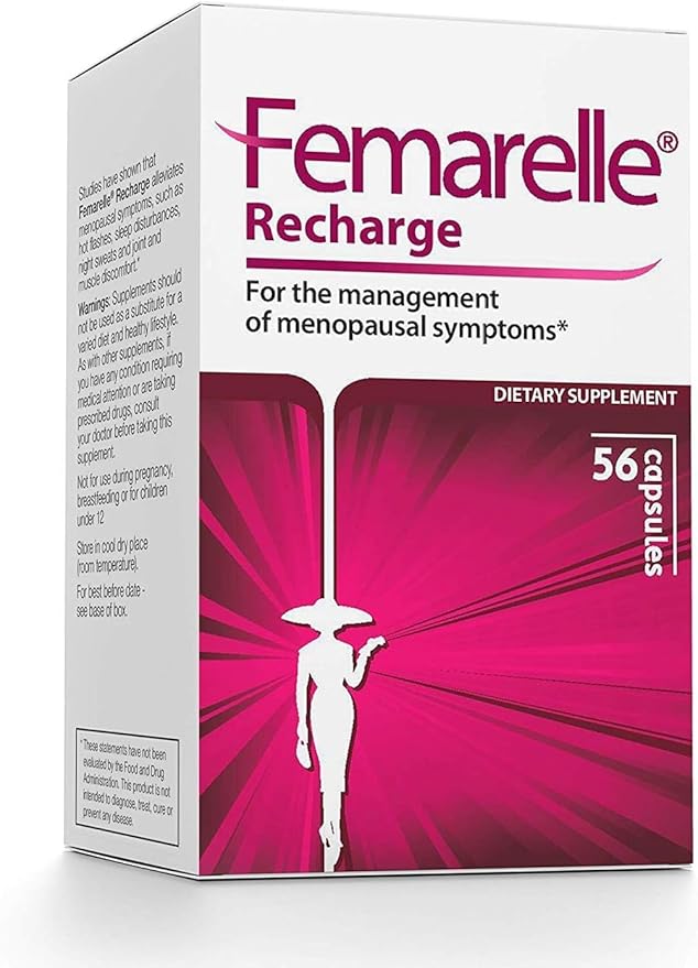Femarelle Recharge Menopause Supplements for Women - Hot Flashes, Night Sweats, Sleep Relief During Menopause Transition - Non Hormonal Vitamins to Support Hormone Balance - 1 Month Supply