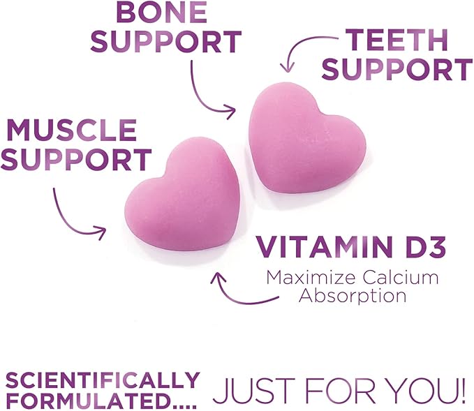 Sugar-Free Calcium Gummy Chews + 400 IU Vitamin D3, Calcium for Bone Health & Immune Support, Supports Teeth & Bone Strength, Chewable Calcium Supplements for Women & Men, Non-GMO - 60 Gummies