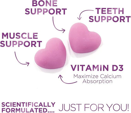 Sugar-Free Calcium Gummy Chews + 400 IU Vitamin D3, Calcium for Bone Health & Immune Support, Supports Teeth & Bone Strength, Chewable Calcium Supplements for Women & Men, Non-GMO - 60 Gummies