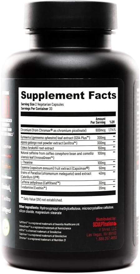 Sculpt Nation by V Shred Burn Thermogenic Fat Burner for Men & Women - Daytime Fat Burner Metabolism Booster - Premium Capsimax Cayenne Pepper, Chromax, Patented Ingredients - 60 Natural Veggie Pills