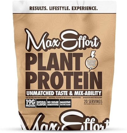 MAX EFFORT Plant Protein Powder, 19 G Pea Protein, Plant Based, Gluten Free, Low Carb, Protein Shake or Smoothie Mix, Meal Replacement, No Whey, No Sugar Substitutes, Chocolate Peanut Butter, 20 Srvg