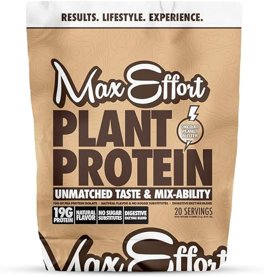 MAX EFFORT Plant Protein Powder, 19 G Pea Protein, Plant Based, Gluten Free, Low Carb, Protein Shake or Smoothie Mix, Meal Replacement, No Whey, No Sugar Substitutes, Chocolate Peanut Butter, 20 Srvg