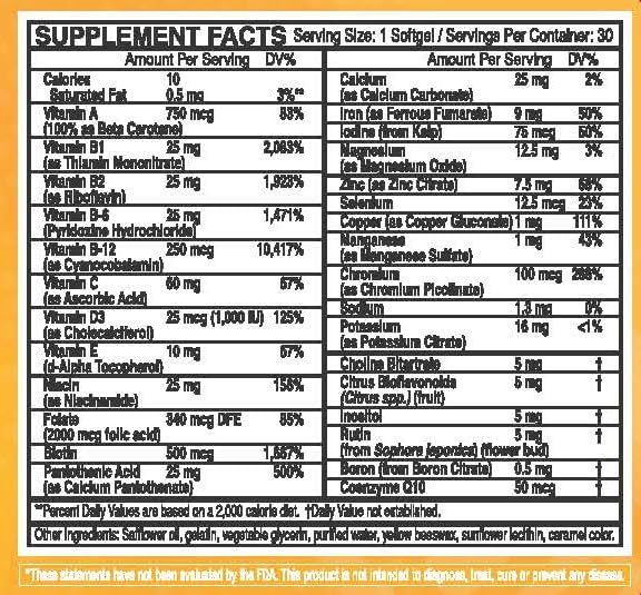 Natural Selection Multi-Vitamin | Immune Support & Antioxidant Cell Protection | Gelcap 30 Servings