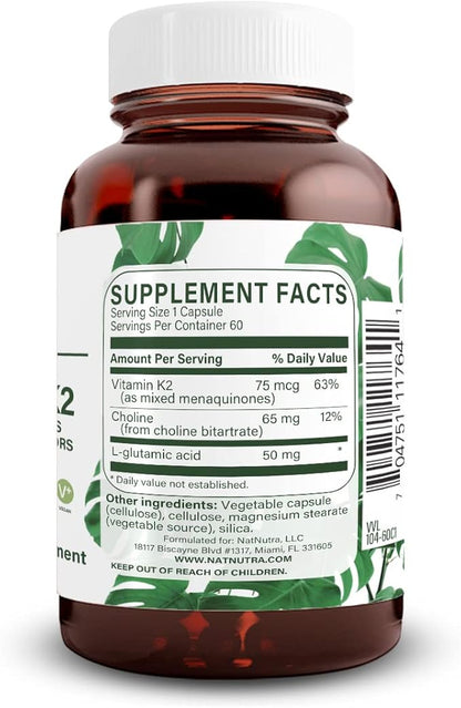 Natural Nutra Full Spectrum Vitamin K2 Supplement, Support Cardiovascular Health, Liver Function, Metabolic Health, Heart Health, 75 mcg, 60 Capsules (Pack of 3)
