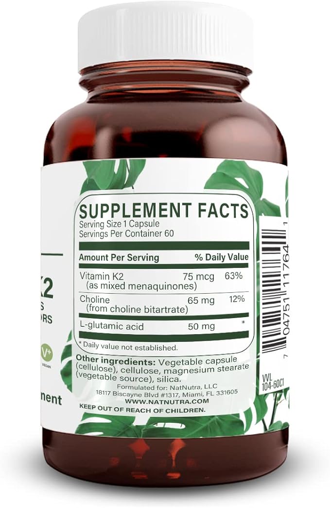 Natural Nutra Full Spectrum Vitamin K2 Supplement, Support Cardiovascular Health, Liver Function, Metabolic Health, Heart Health, 75 mcg, 60 Capsules (Pack of 2)