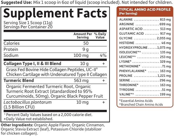 Garden of Life Multi-Sourced Collagen Turmeric - Apple Cinnamon, 20 Servings, Collagen Powder for Women Men Joints Mobility, Collagen Peptides Powder, Collagen Protein Hydrolyzed Collagen Supplements